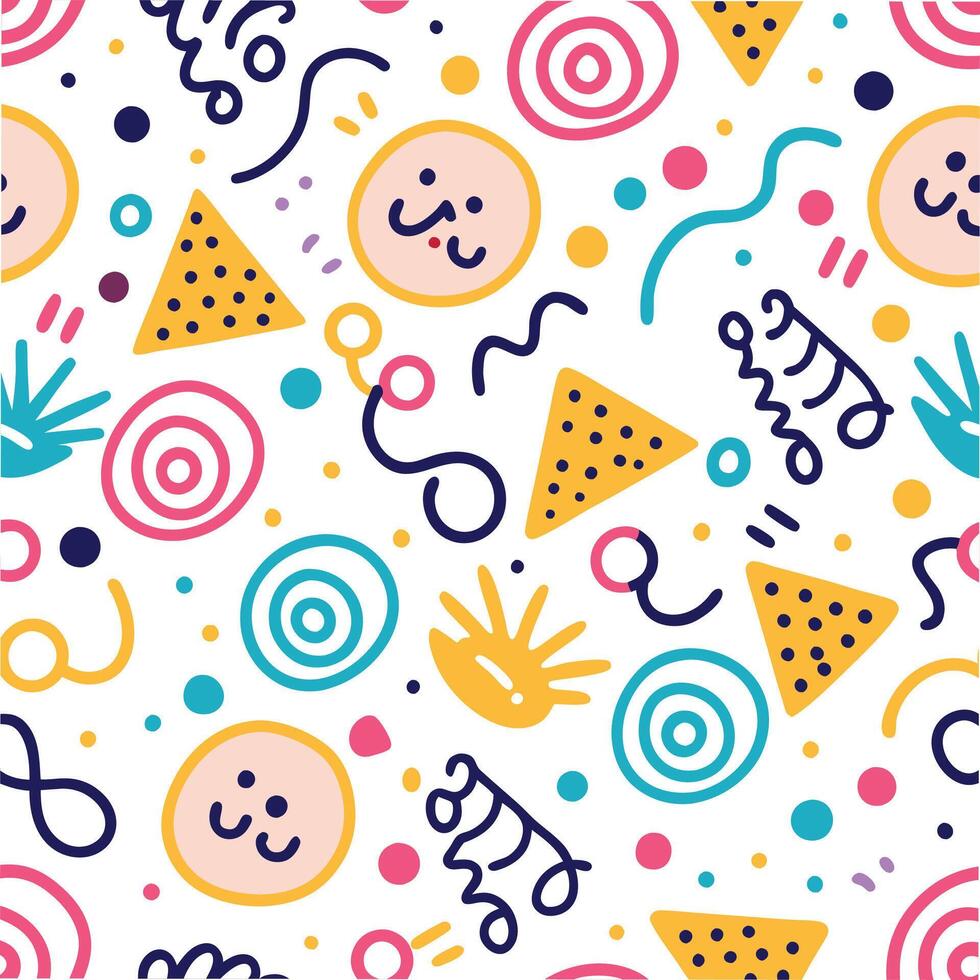seamless pattern with colorful shapes and faces vector