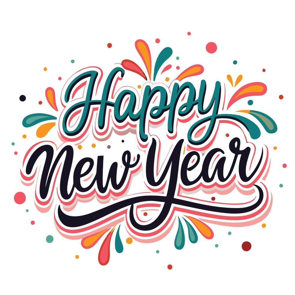 happy new year text with colorful lettering vector