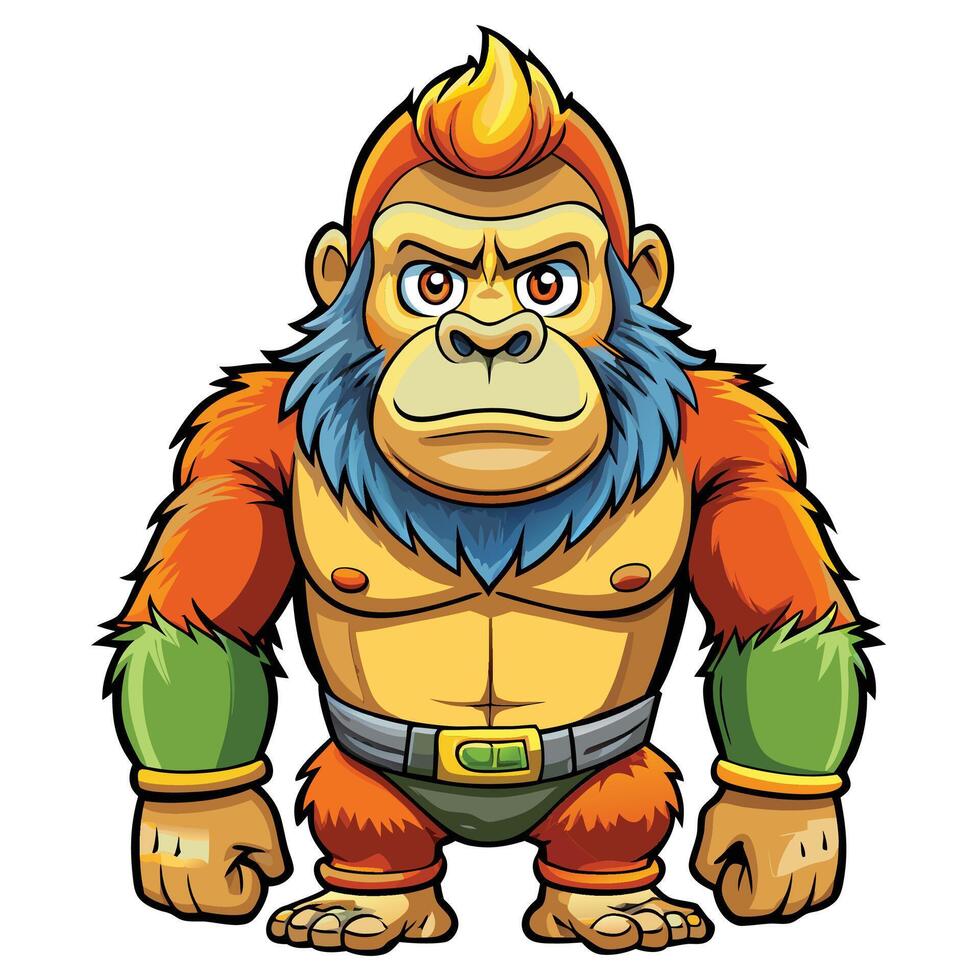 a cartoon gorilla with a big beard and a green belt vector