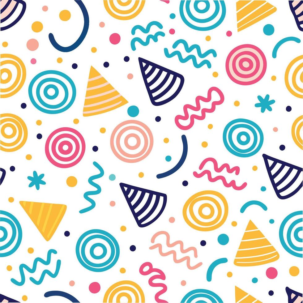 seamless pattern with colorful party hats and shapes vector