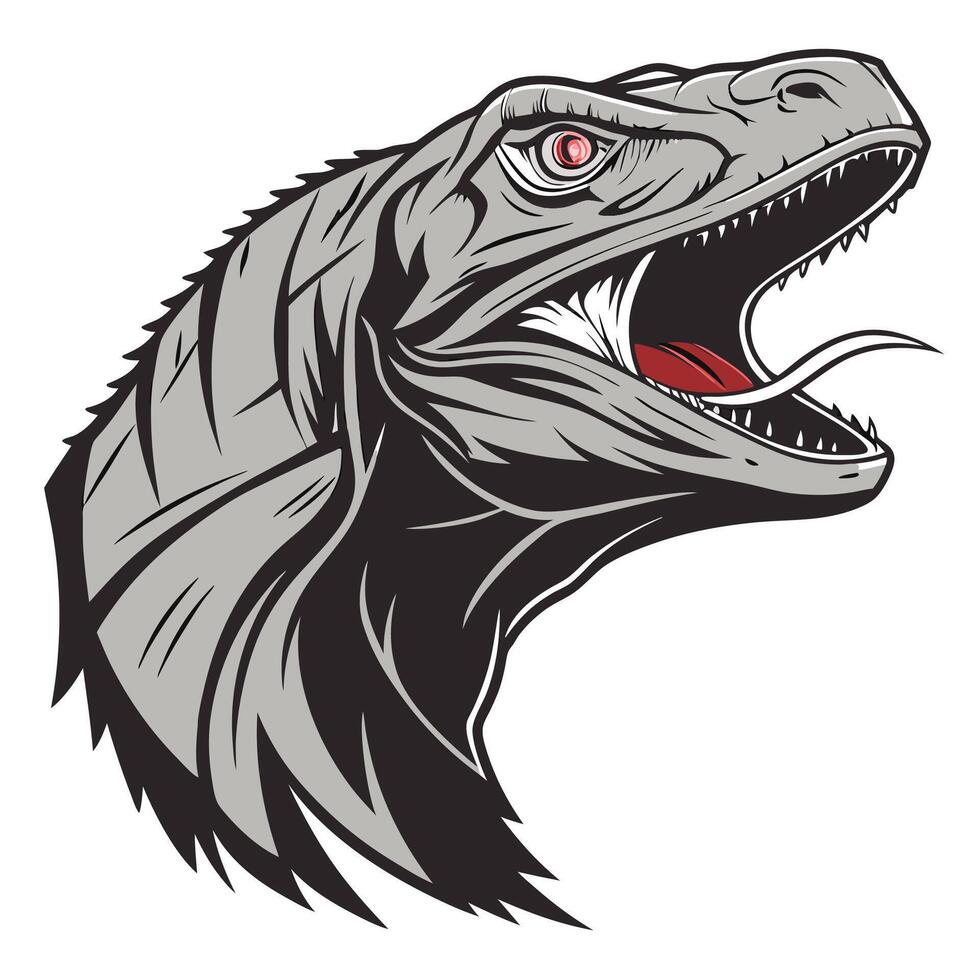 an illustration of a dinosaur head with its mouth open vector