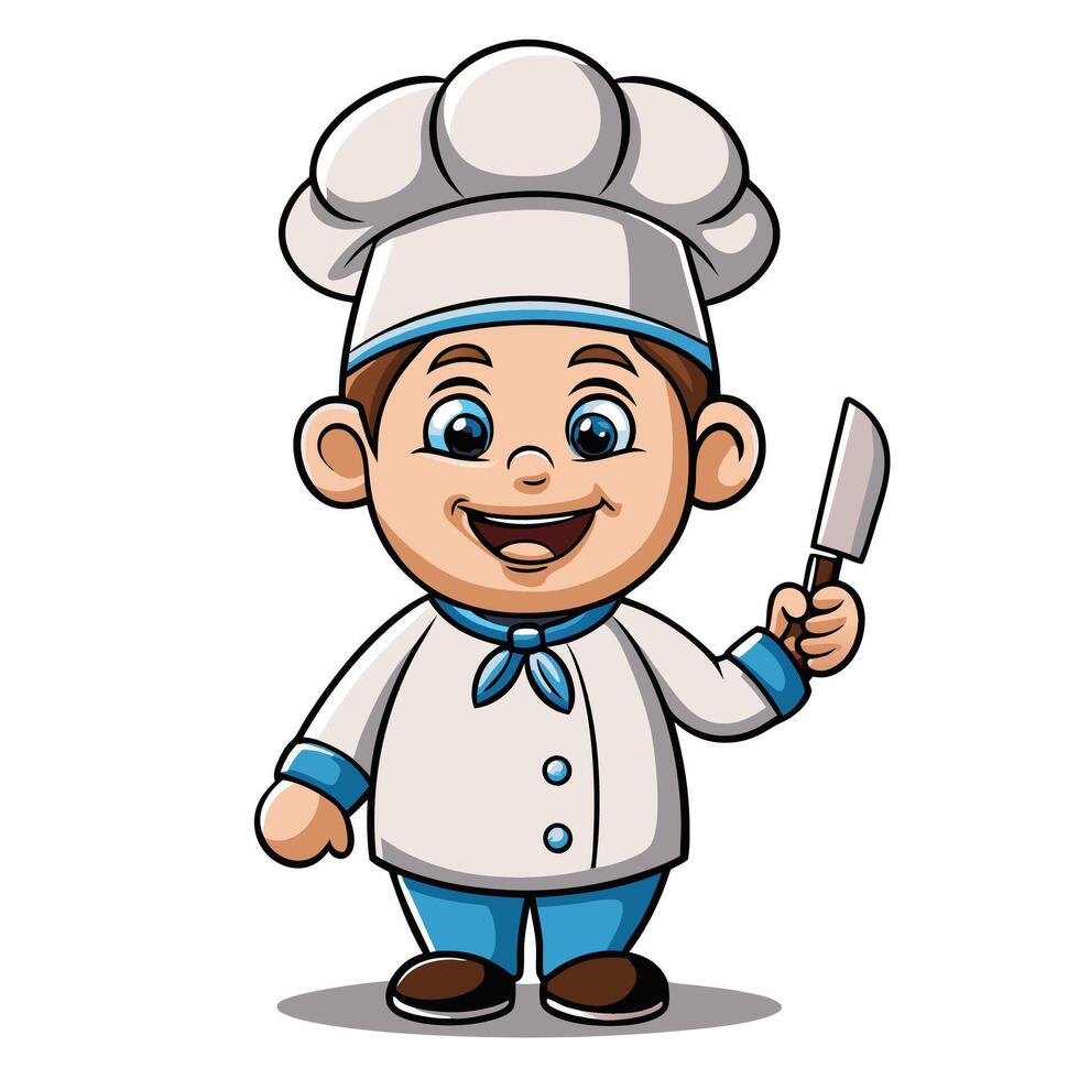 cartoon chef holding knife and fork vector