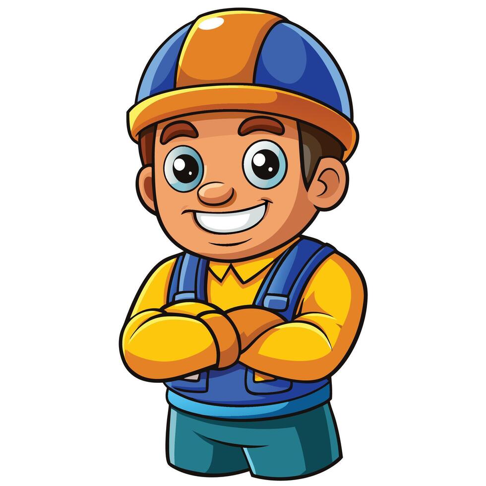 cartoon construction worker with arms crossed vector