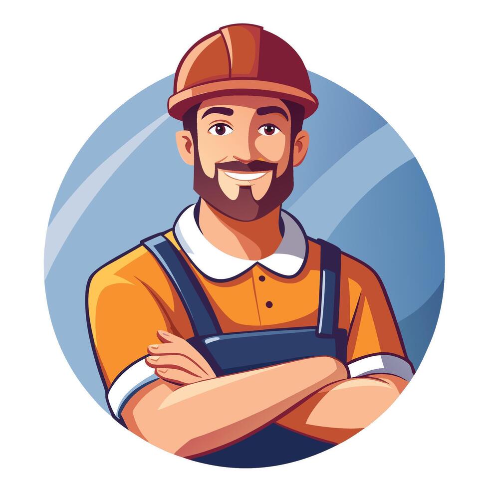 a man in an orange shirt and overalls vector