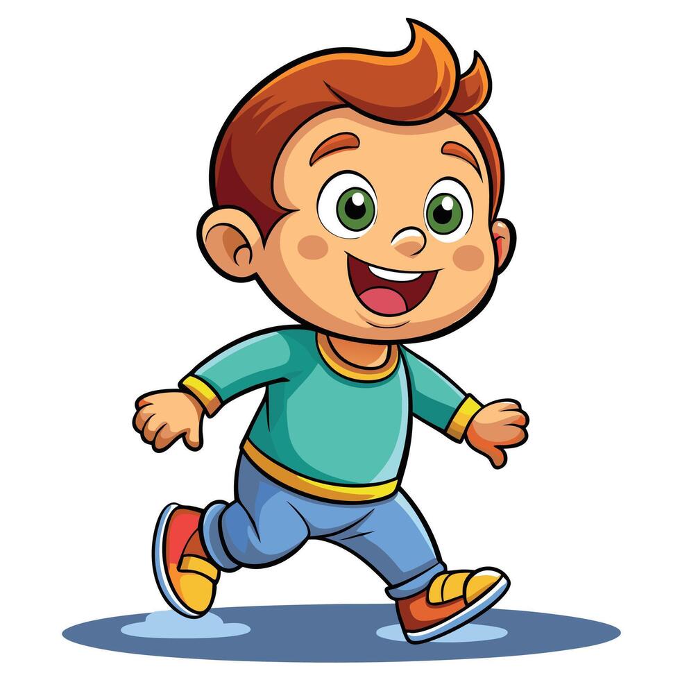 cartoon boy running and smiling vector