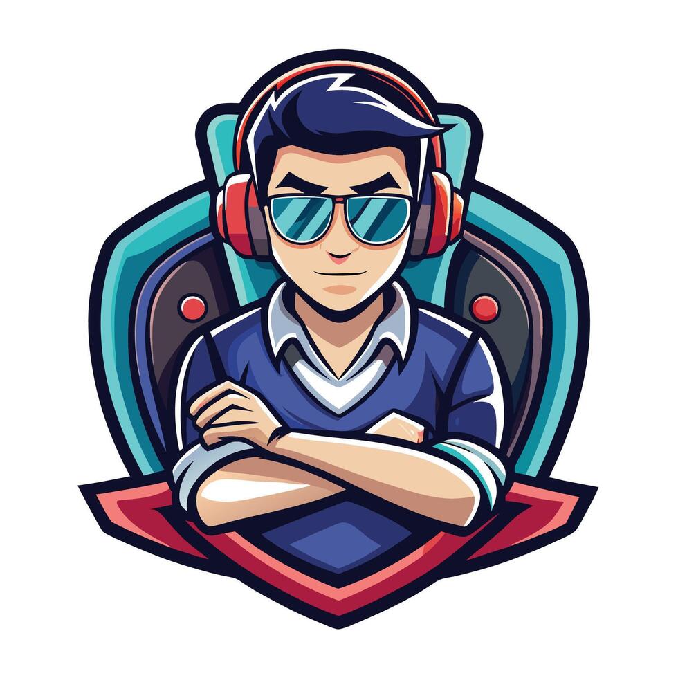 a man wearing headphones and sunglasses vector