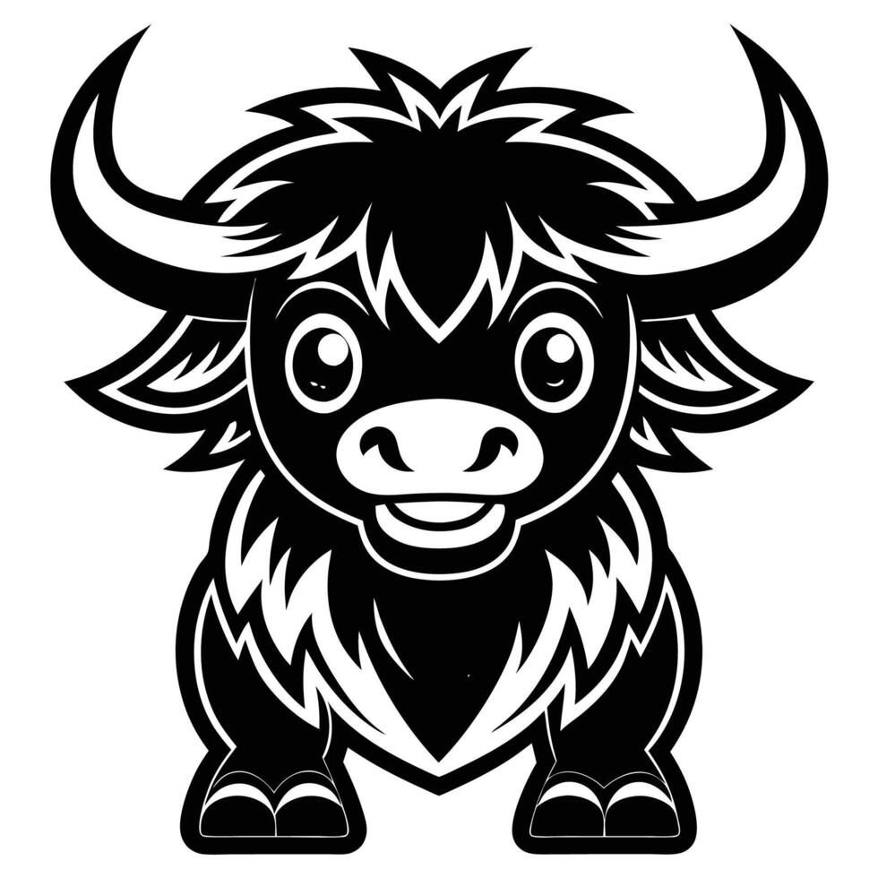 a black and white cartoon of a buffalo vector
