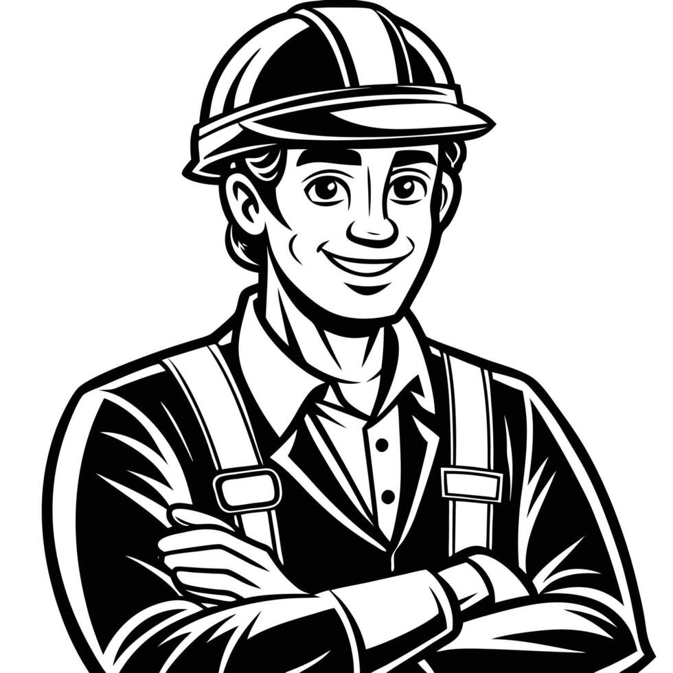 a black and white illustration of a construction worker vector