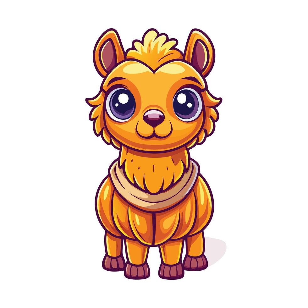 illustration of cute llama with big eyes vector