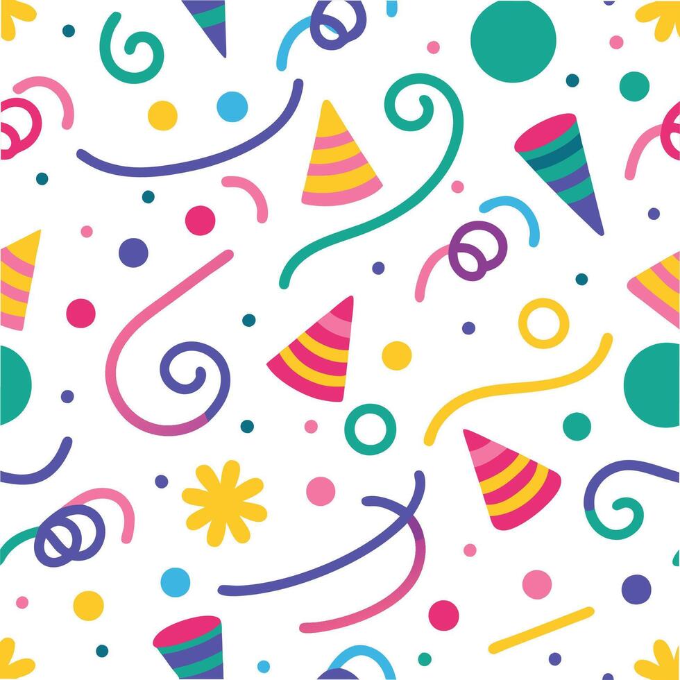 seamless pattern with party hats and confetti vector