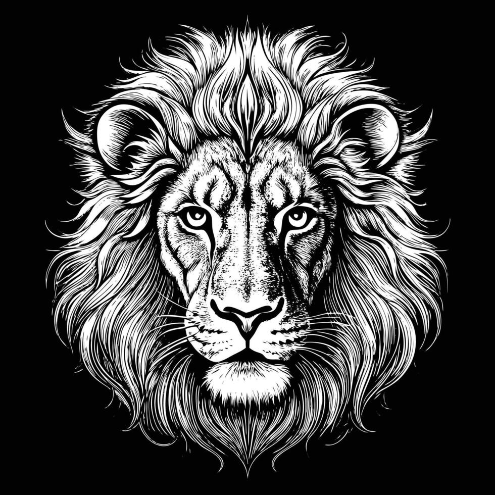 lion head with long mane on black background vector
