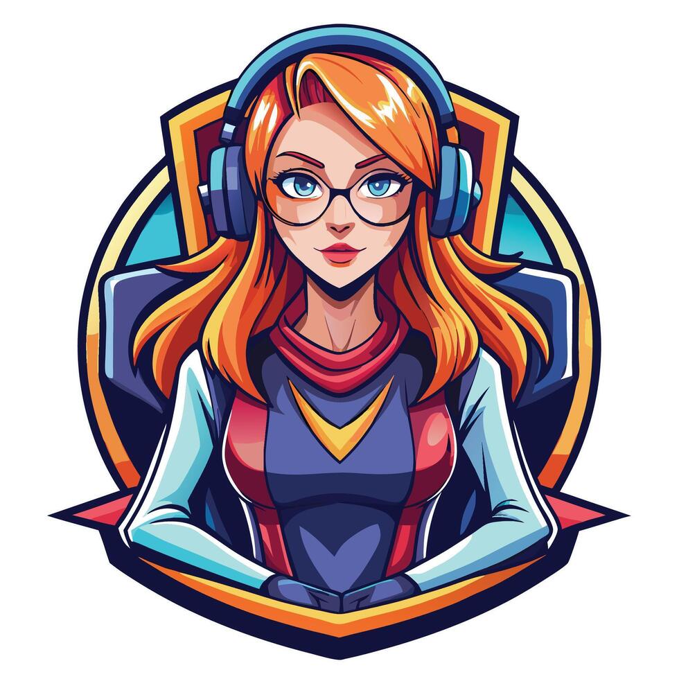 a girl with glasses and headphones in a circle vector