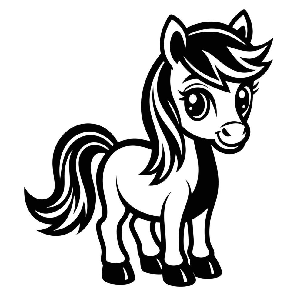a cartoon horse with long hair and a black and white design vector