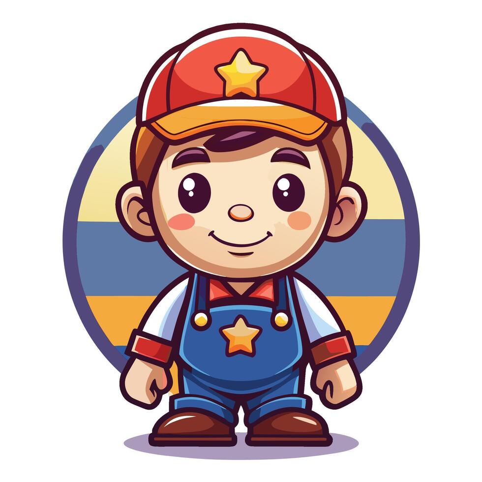 cartoon character of a worker in overalls vector