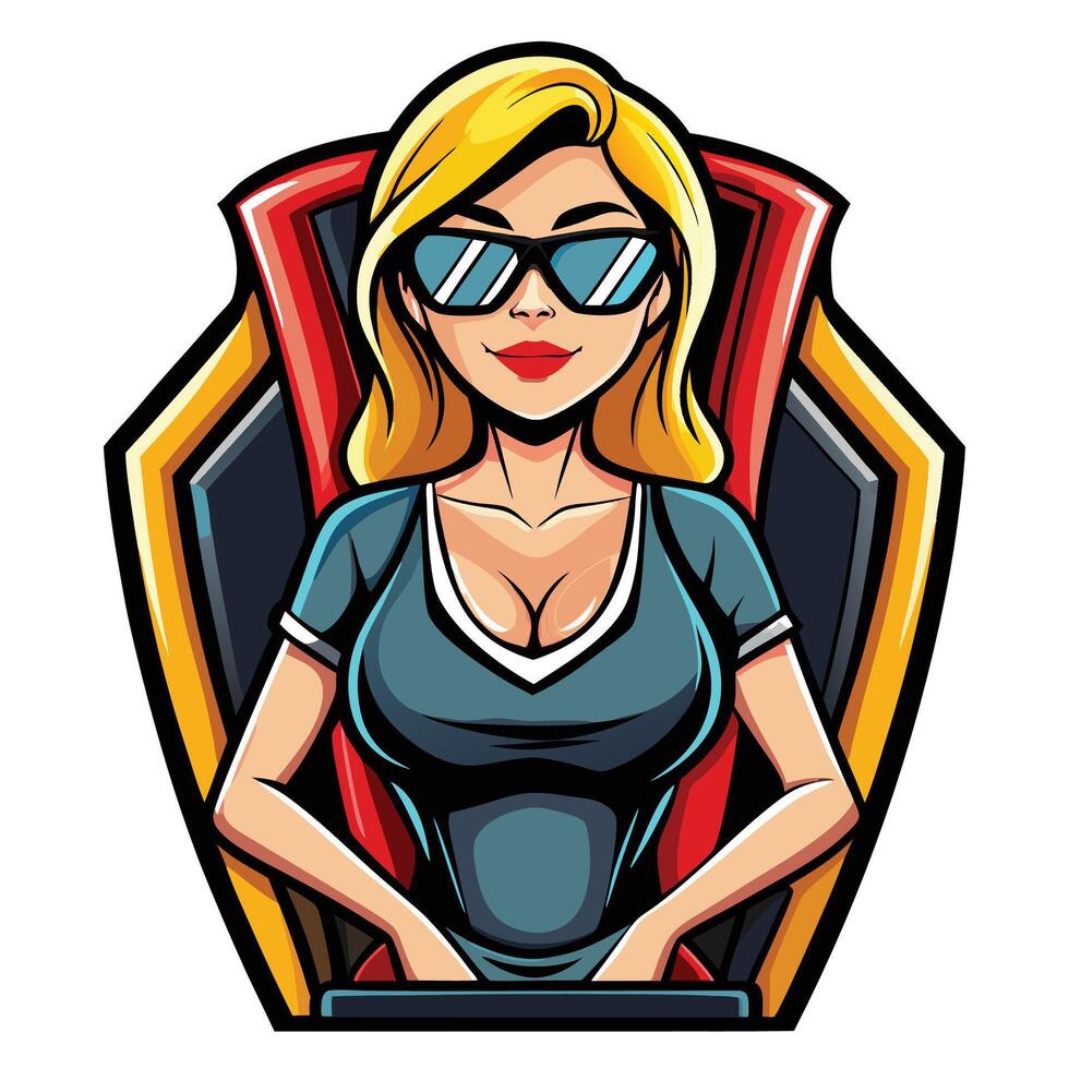 a woman in glasses sitting in a chair vector