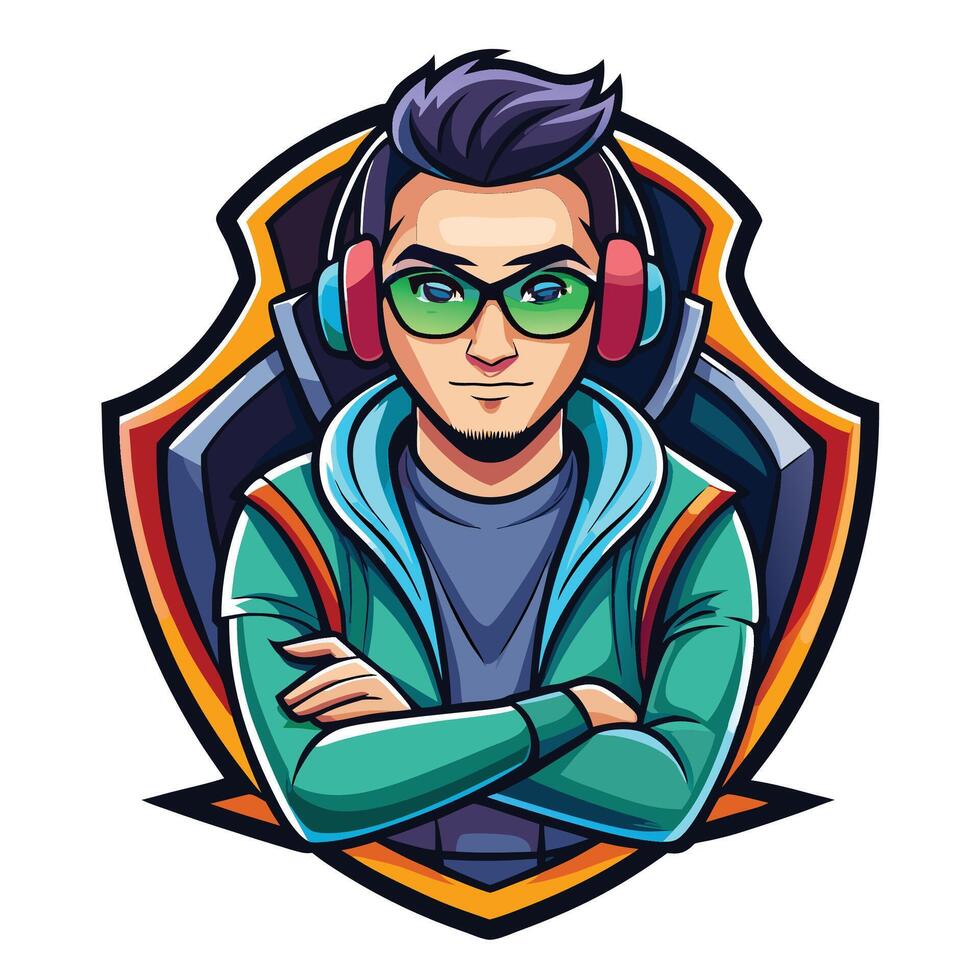 a cartoon character with headphones and glasses vector