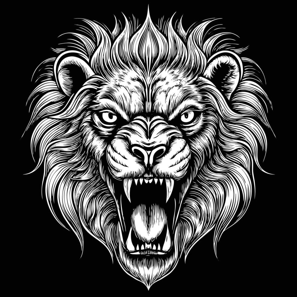 lion head with open mouth on black background vector