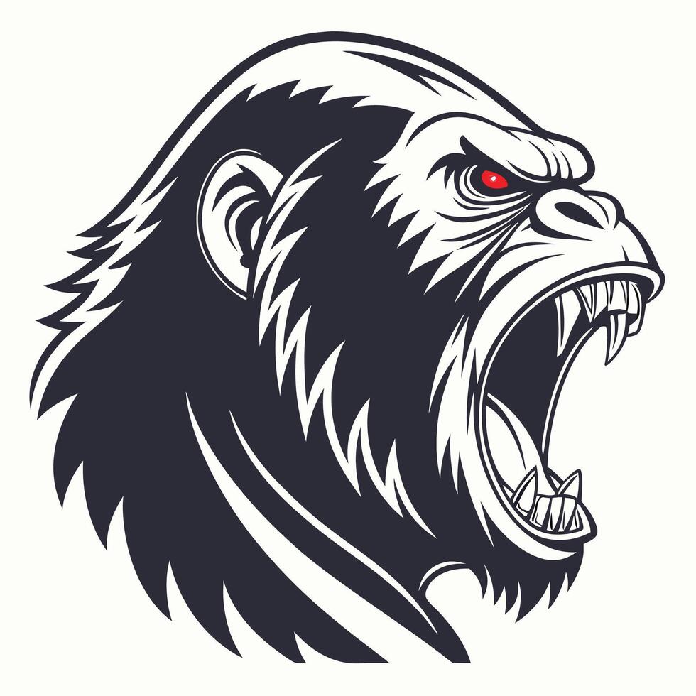 gorilla head with red eyes, illustration vector
