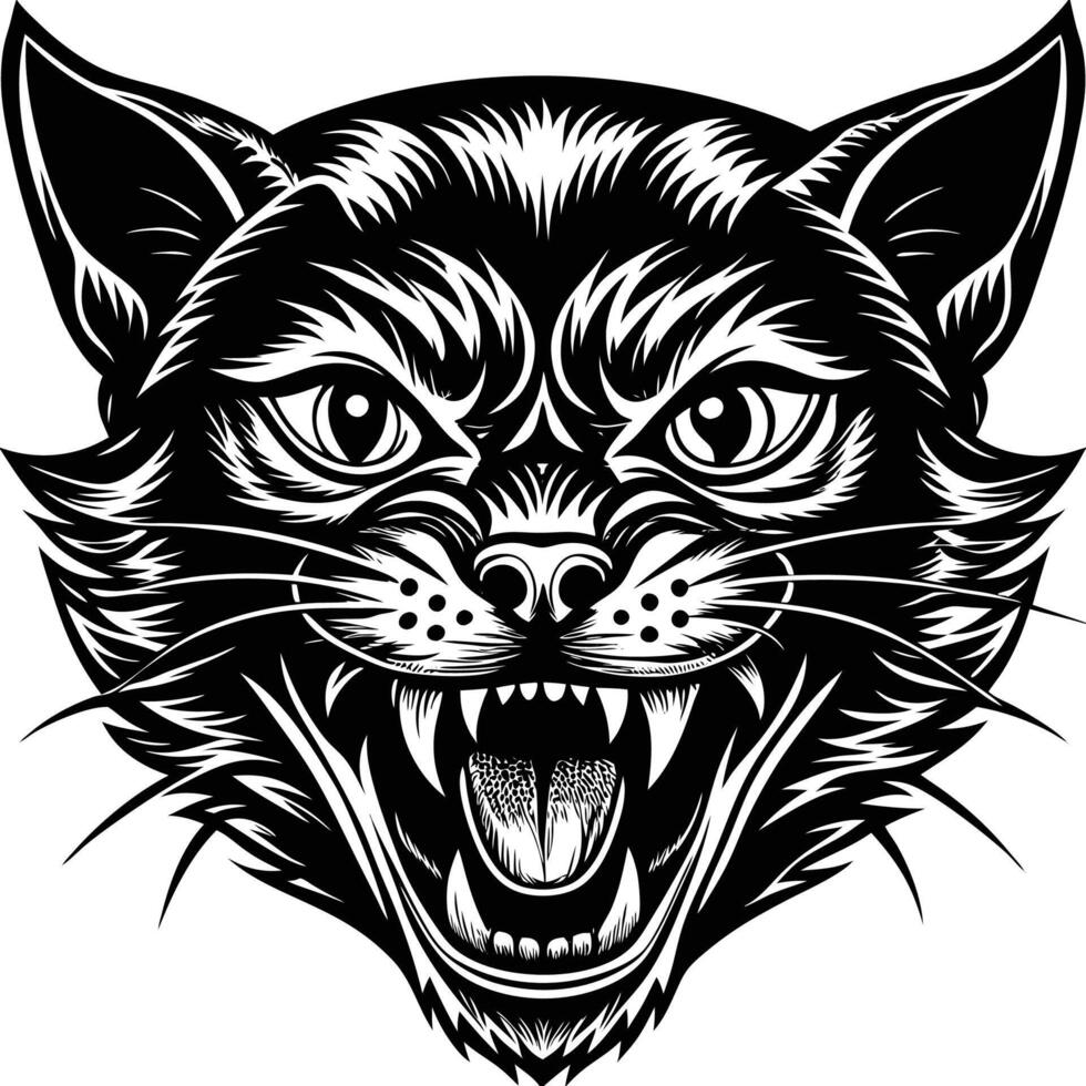 a black and white illustration of a cat's head vector