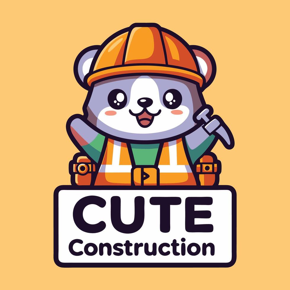 a cute construction worker with a hammer and a sign that says cute construction vector