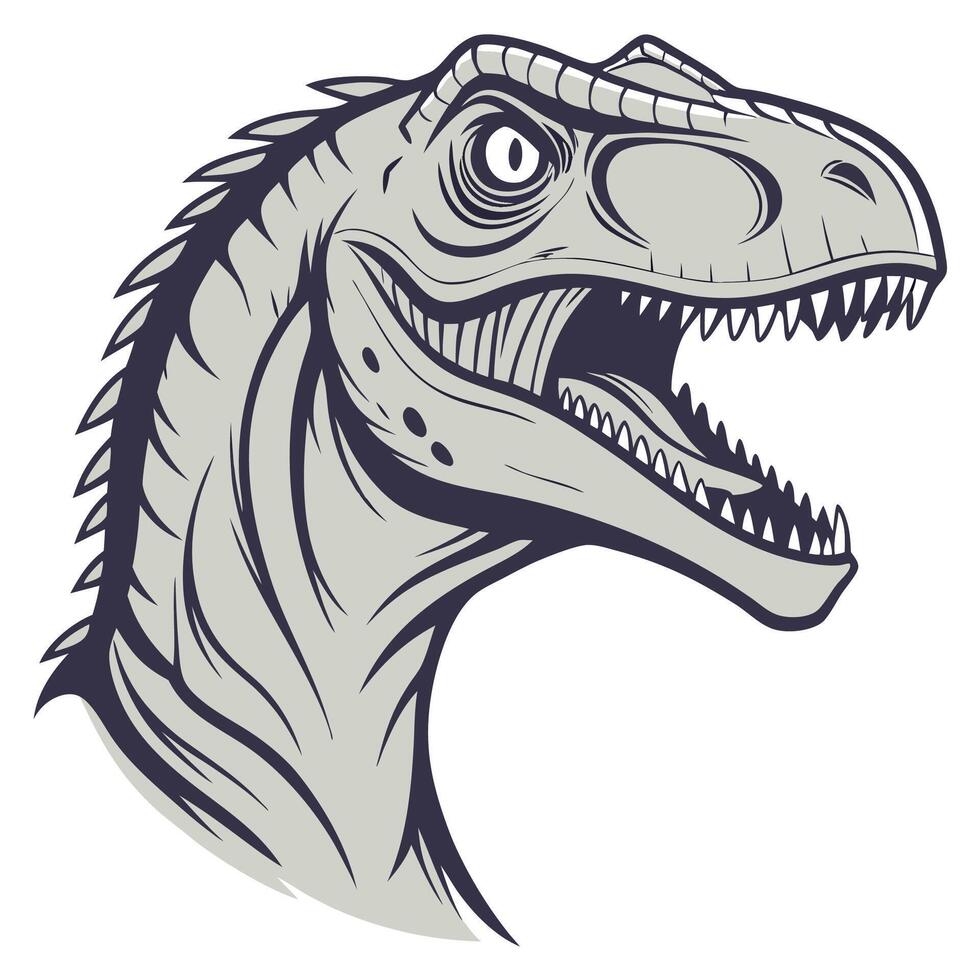 a t - rex head with open mouth and teeth vector