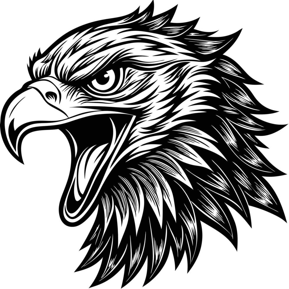 an eagle head with open mouth and open beak vector