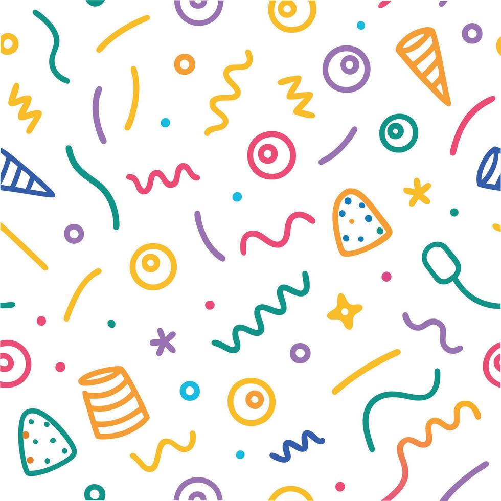 seamless pattern with colorful confetti and confetti streamers vector