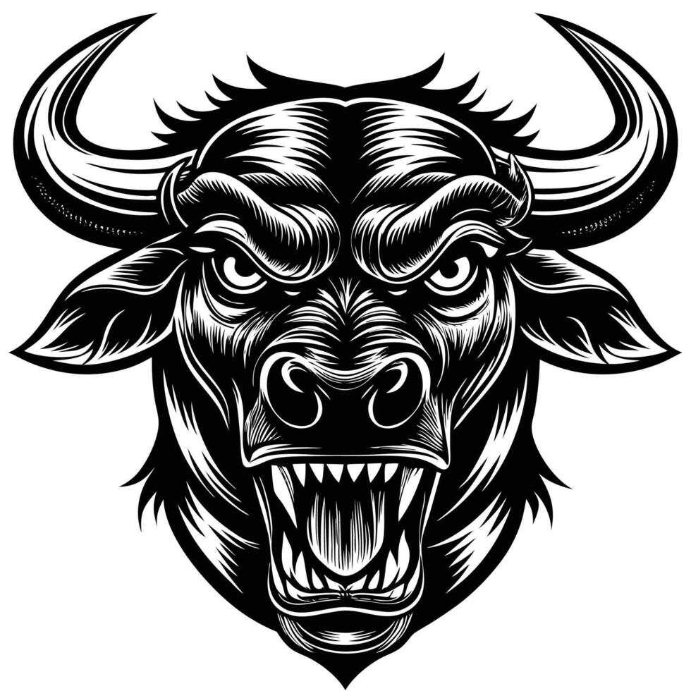 an angry bull head with large horns vector