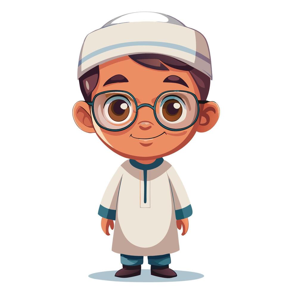 cartoon muslim boy in traditional clothes vector