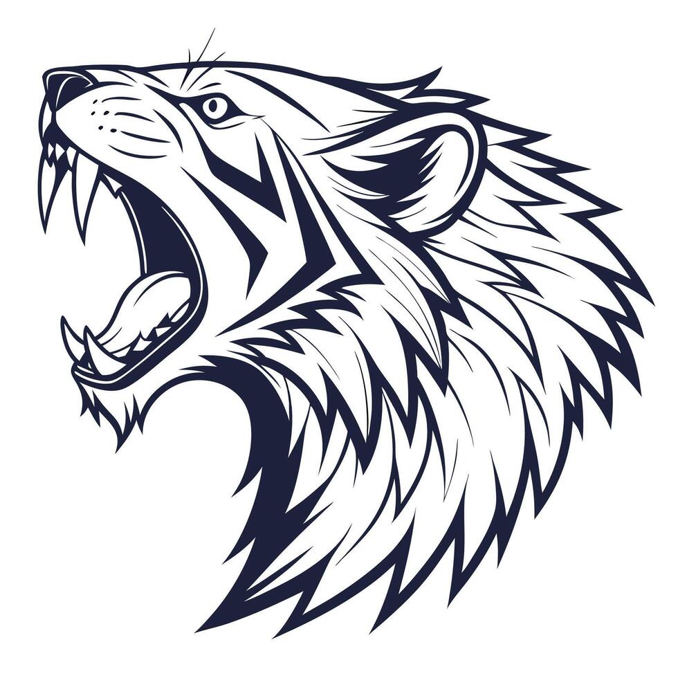 the head of a roaring tiger is shown in black and white vector