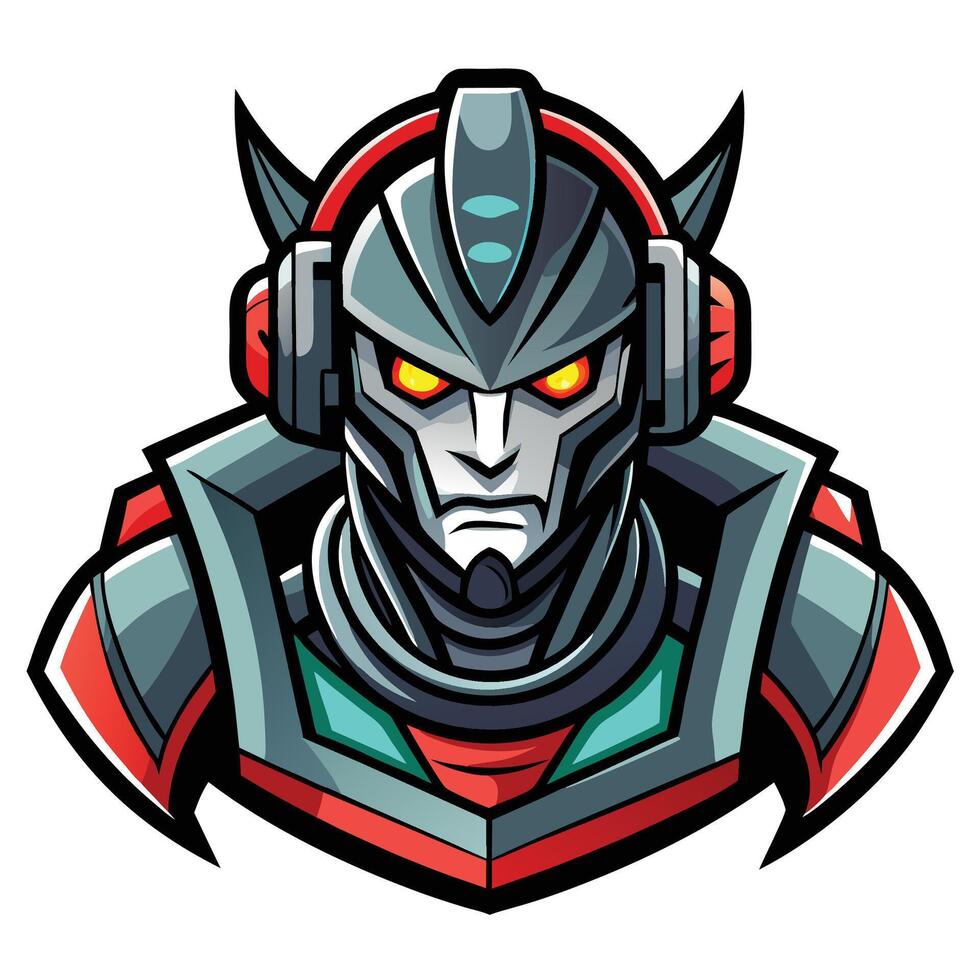 a robot head with red eyes and a helmet vector