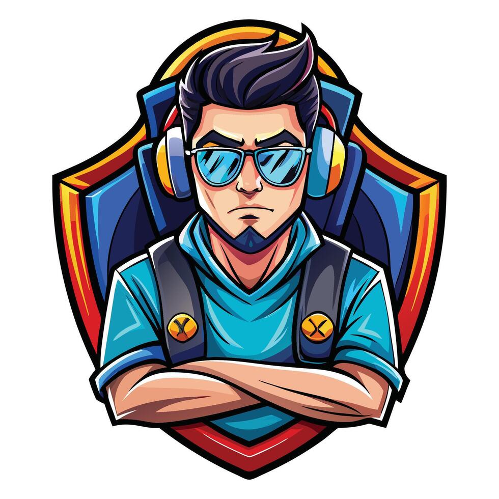 a cartoon character with headphones and sunglasses vector
