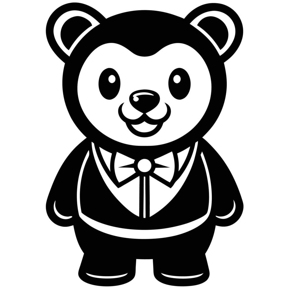 a black and white cartoon bear wearing a tuxedo vector