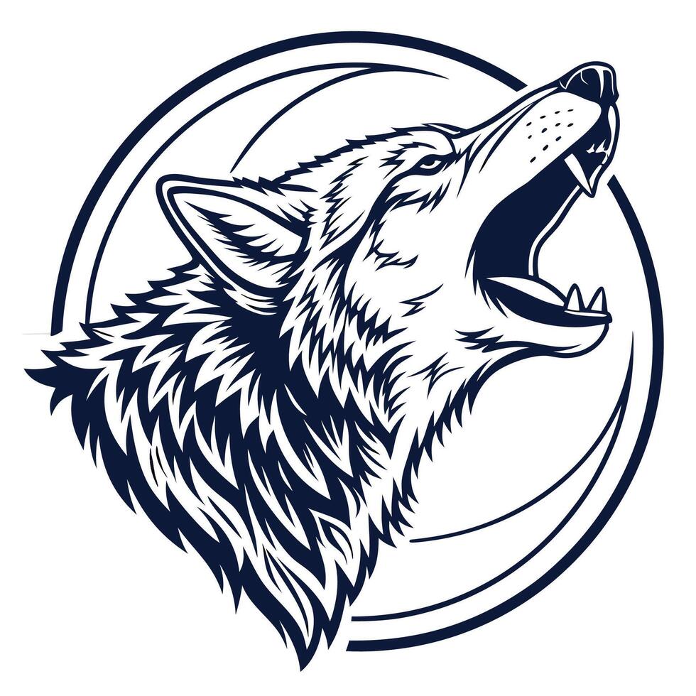 howling wolf head illustration vector