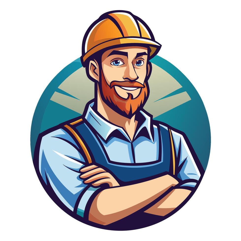 a man with a beard and a hard hat vector