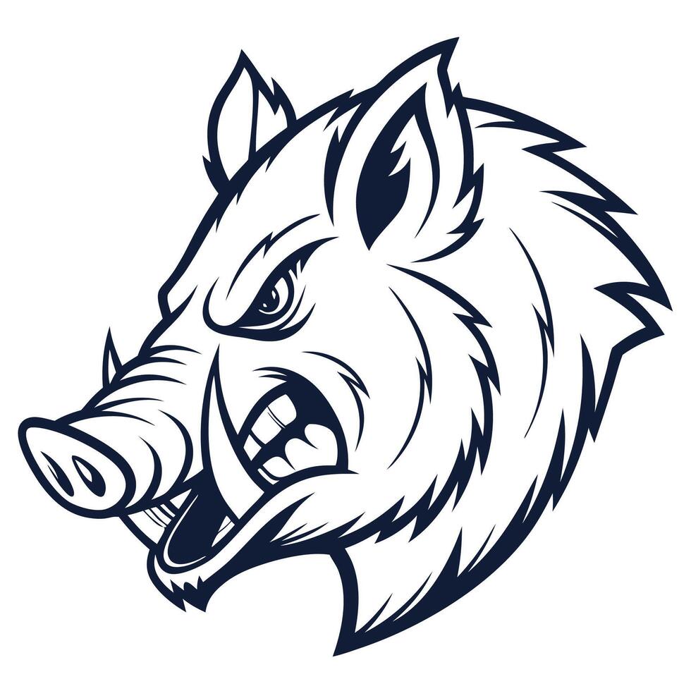 the head of a wild boar is shown in a black and white design vector