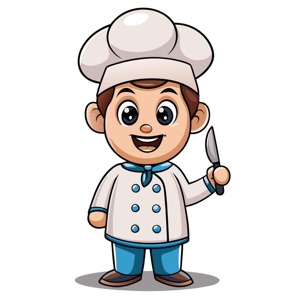 cartoon chef holding knife and fork vector