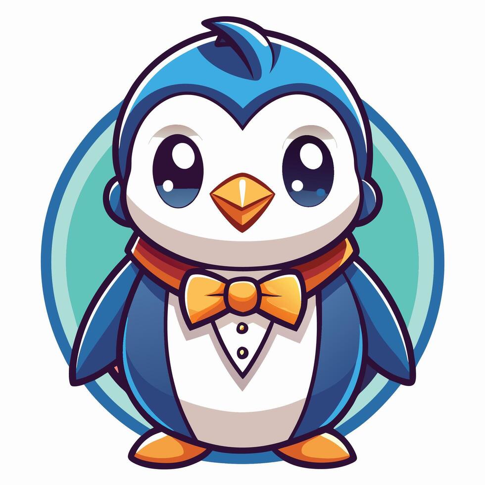 a cartoon penguin wearing a bow tie vector