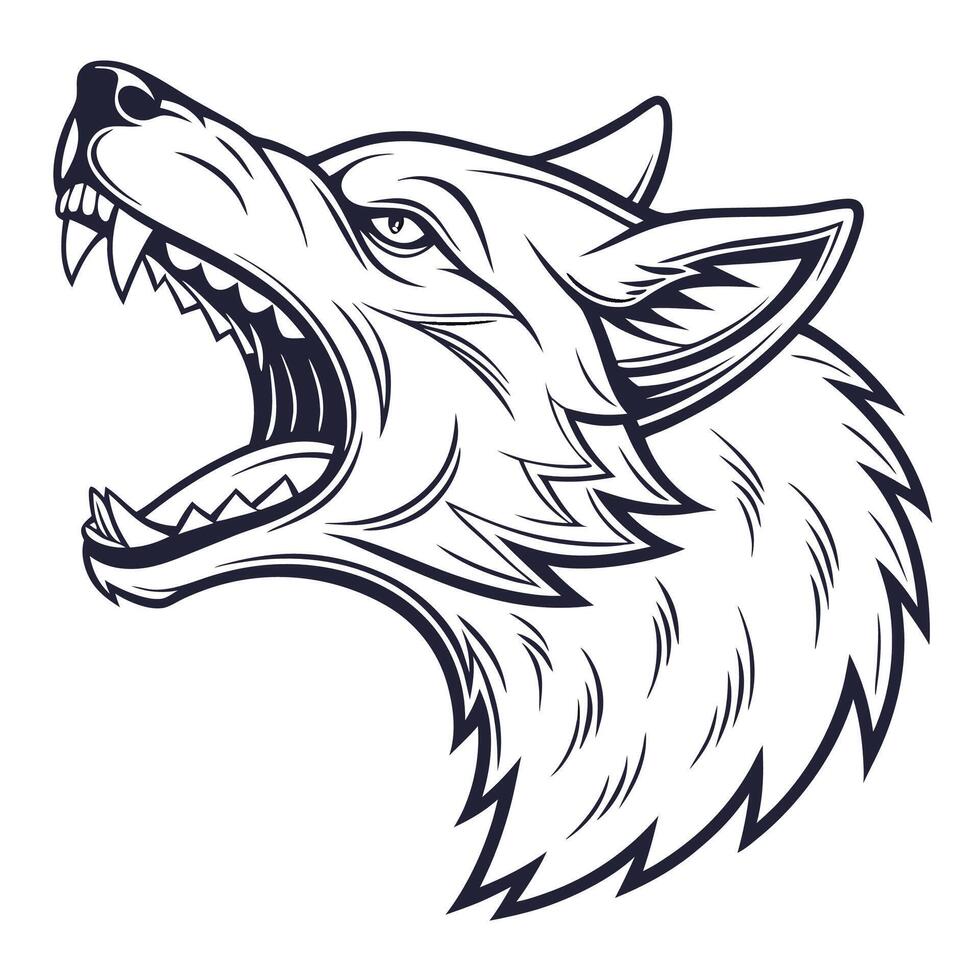 the head of a wolf with its mouth open vector
