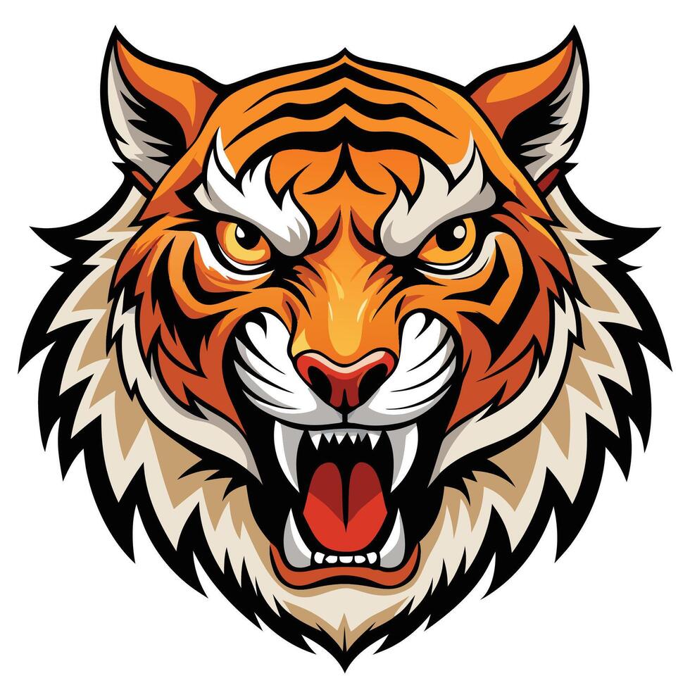 a tiger head with its mouth open vector