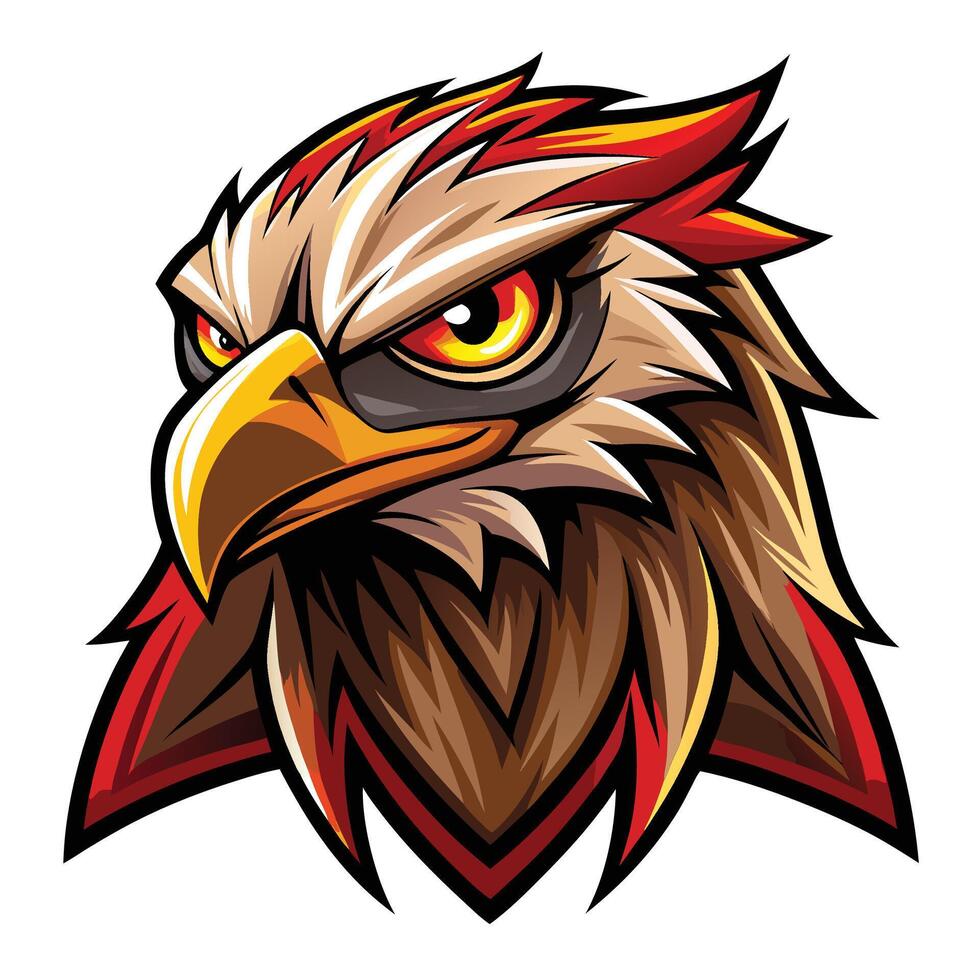 an eagle head with red and yellow feathers vector