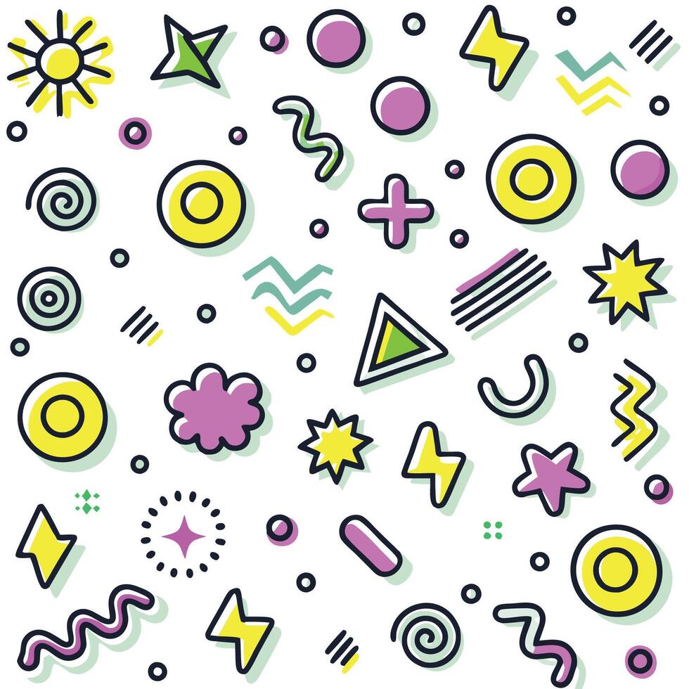 a colorful pattern with various shapes and symbols vector