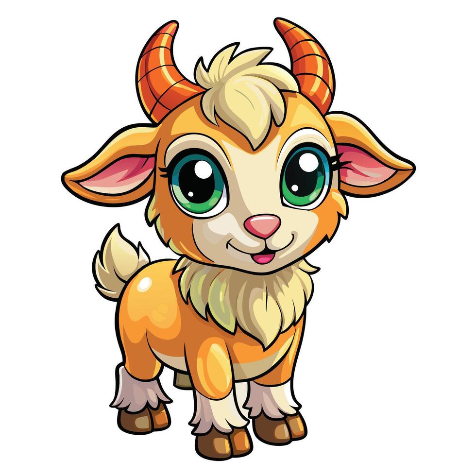 a cartoon goat with horns and big eyes vector