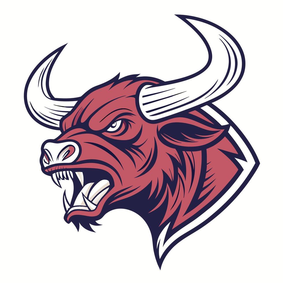 an angry bull head with large horns vector
