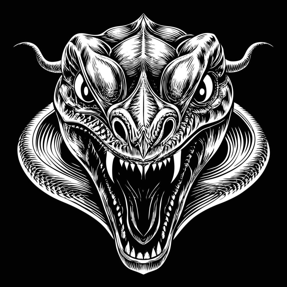 a black and white illustration of a snake head vector