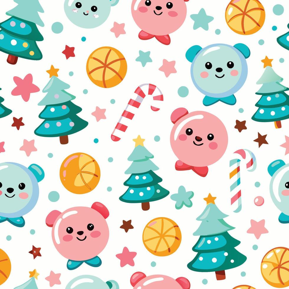 a cute christmas pattern with bears, trees and candy canes vector