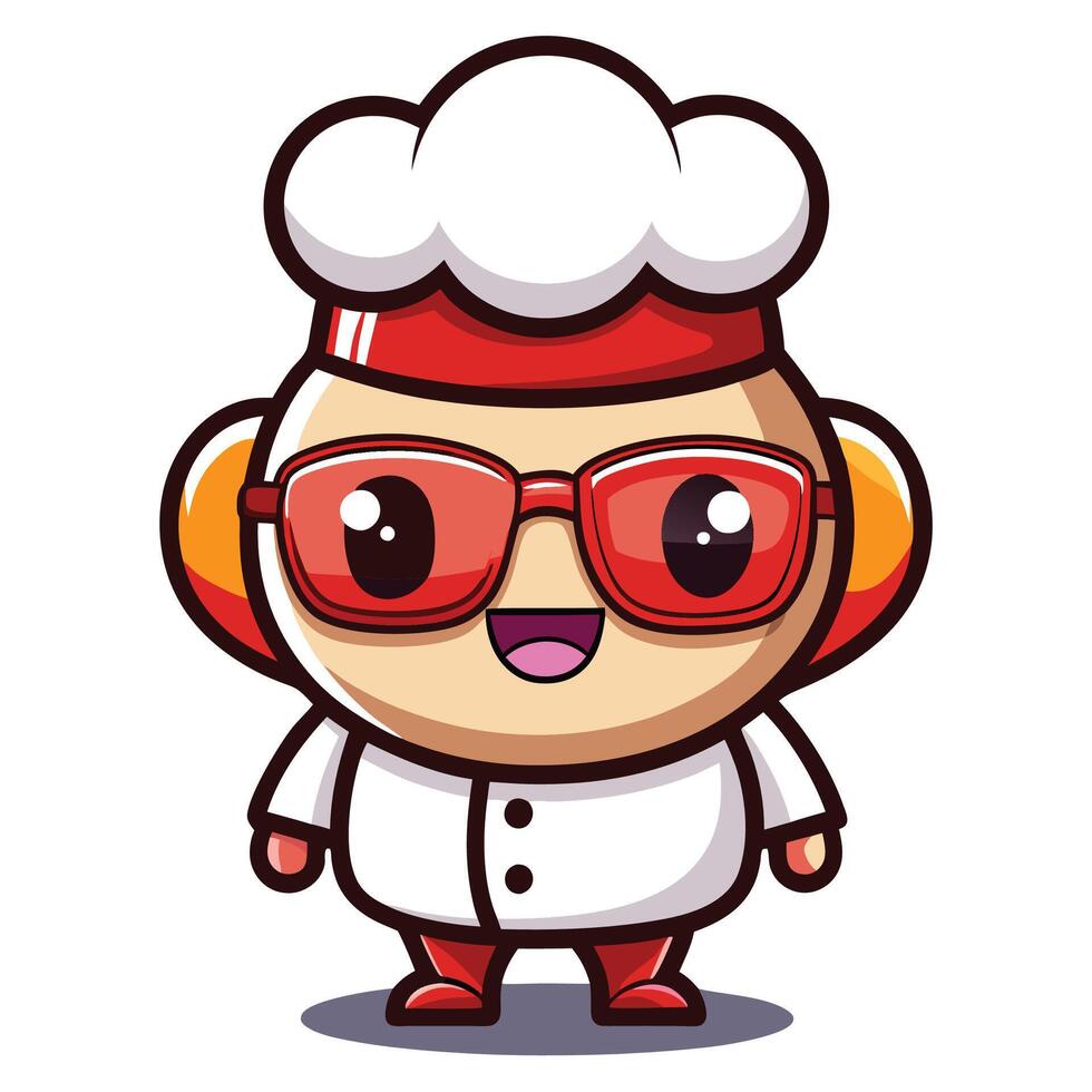 cartoon chef with red glasses and hat vector