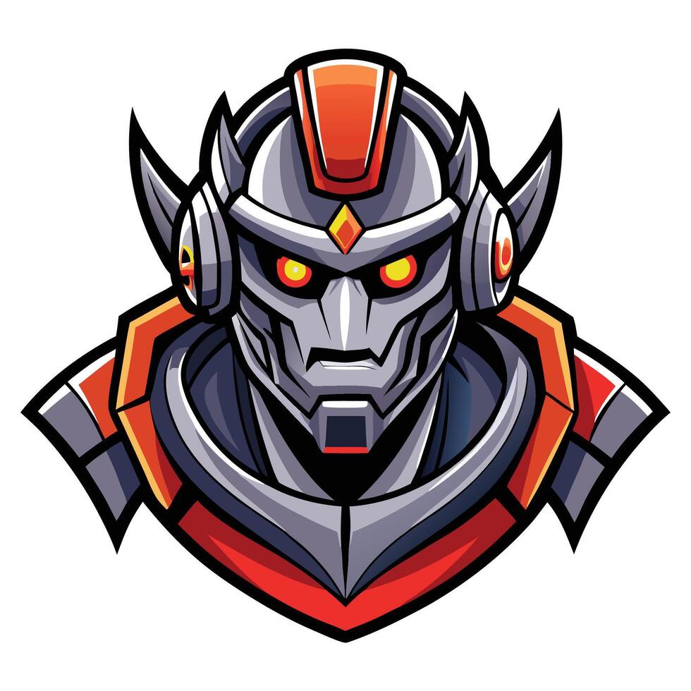 a robot head with red eyes and a helmet vector