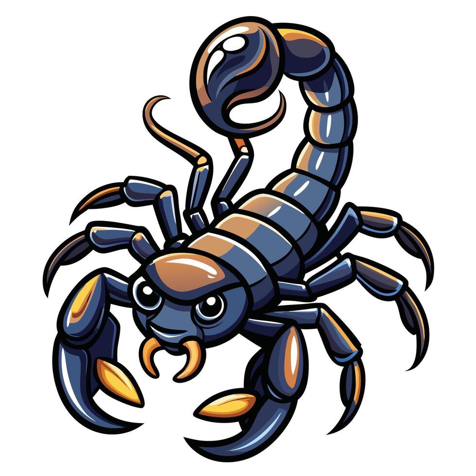 a cartoon scorpion with a black body and yellow legs vector