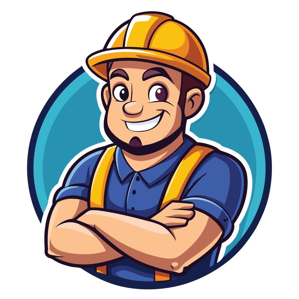 a cartoon construction worker with his arms crossed vector